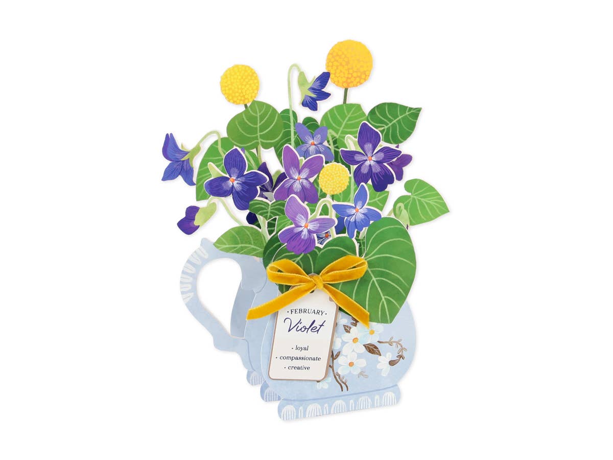 Violet Pop-Up Flower Card with Ribbon Embellishment