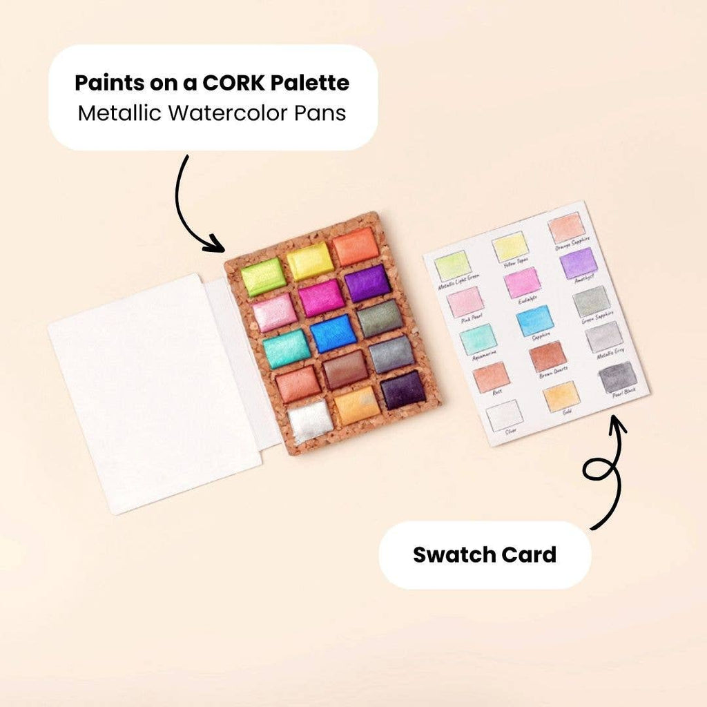 Mini Watercolor Pan - Metallic 15 Color Palette