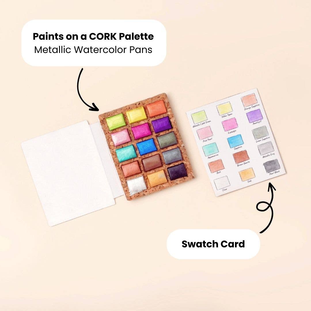 Mini Watercolor Pan - Metallic 15 Color Palette