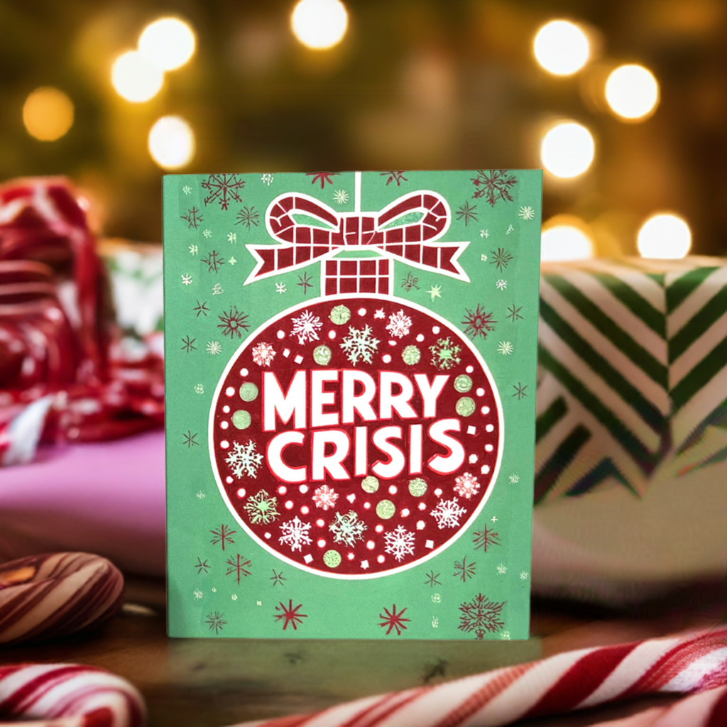 Merry Crisis - Funny Retro Vintage Red Christmas Card