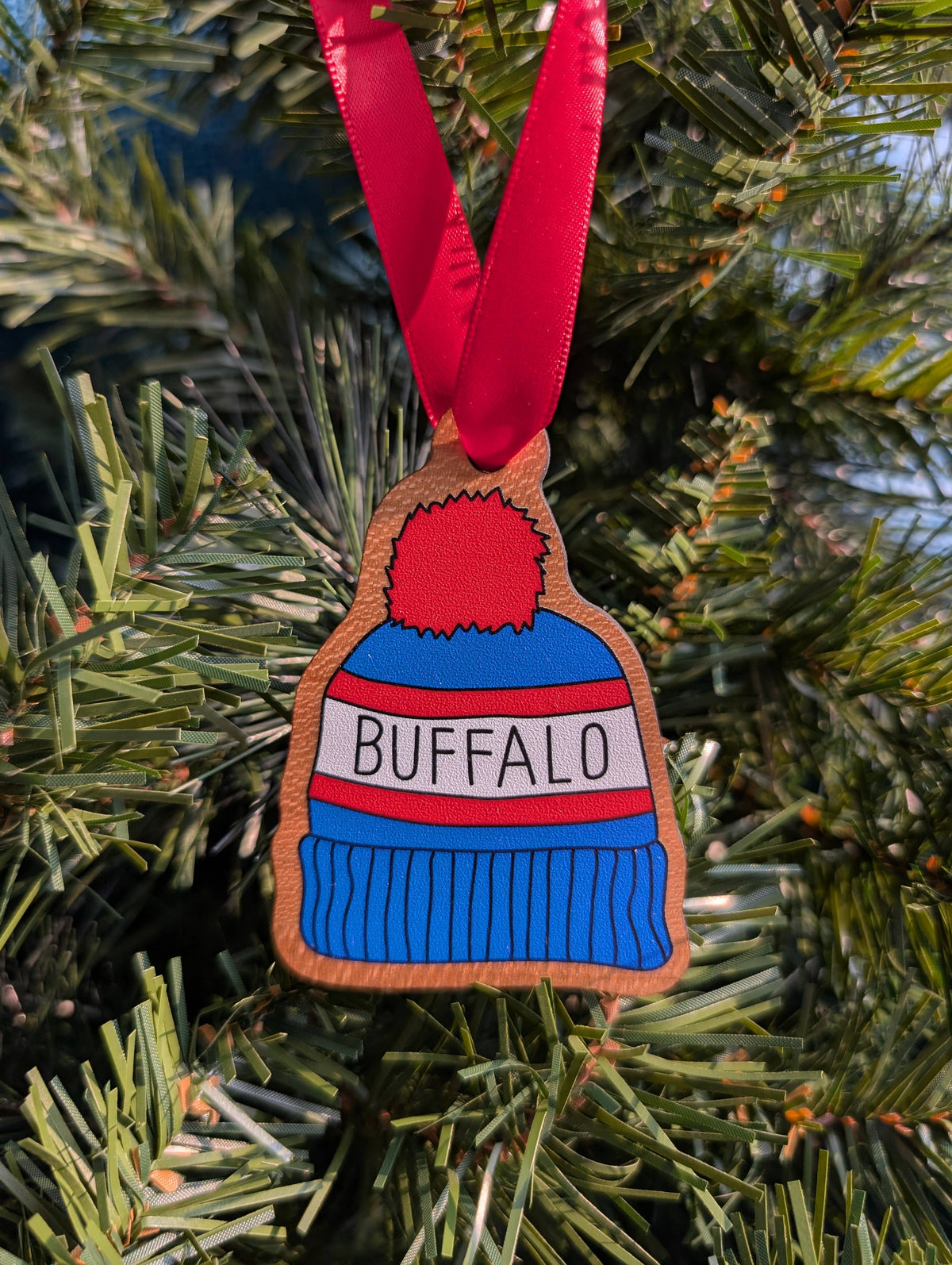 Buffalo Winter Hat Wooden Ornament