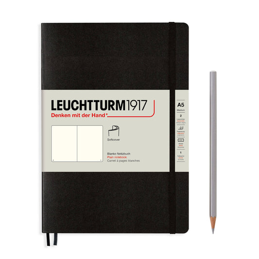 Leuchtturm1917 Medium Notebook- Softcover Black- Plain