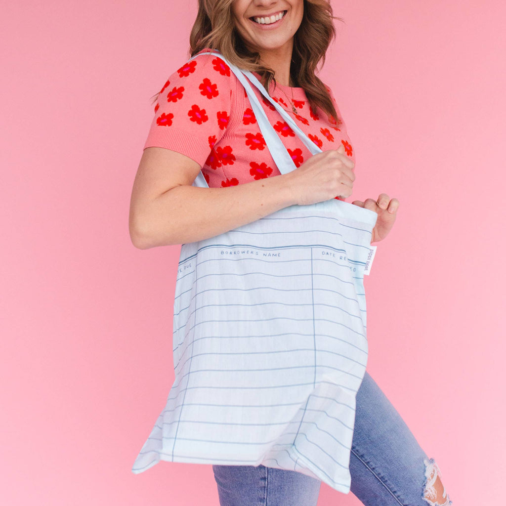 Library Card Lightweight Foldable Tote Bag- Sky Blue