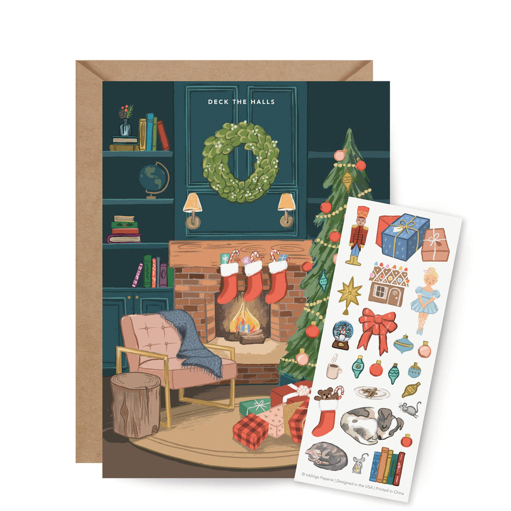 Sticker Scene Card - Cozy Fireplace