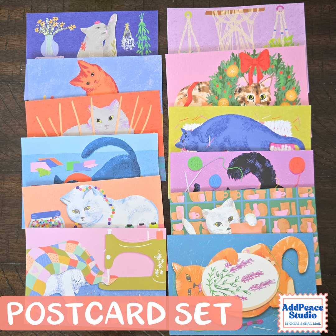 Cats and Crafts Postcards - Set of 12