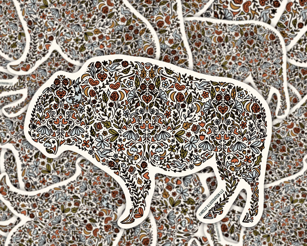 Floral Buffalo Vinyl Bumper Sticker