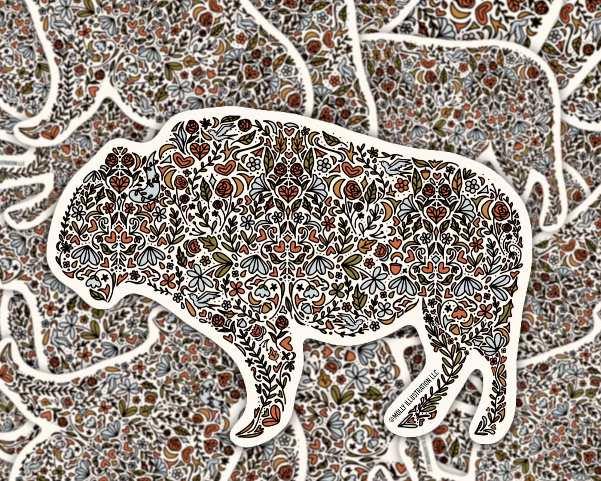 Floral Buffalo Vinyl Bumper Sticker