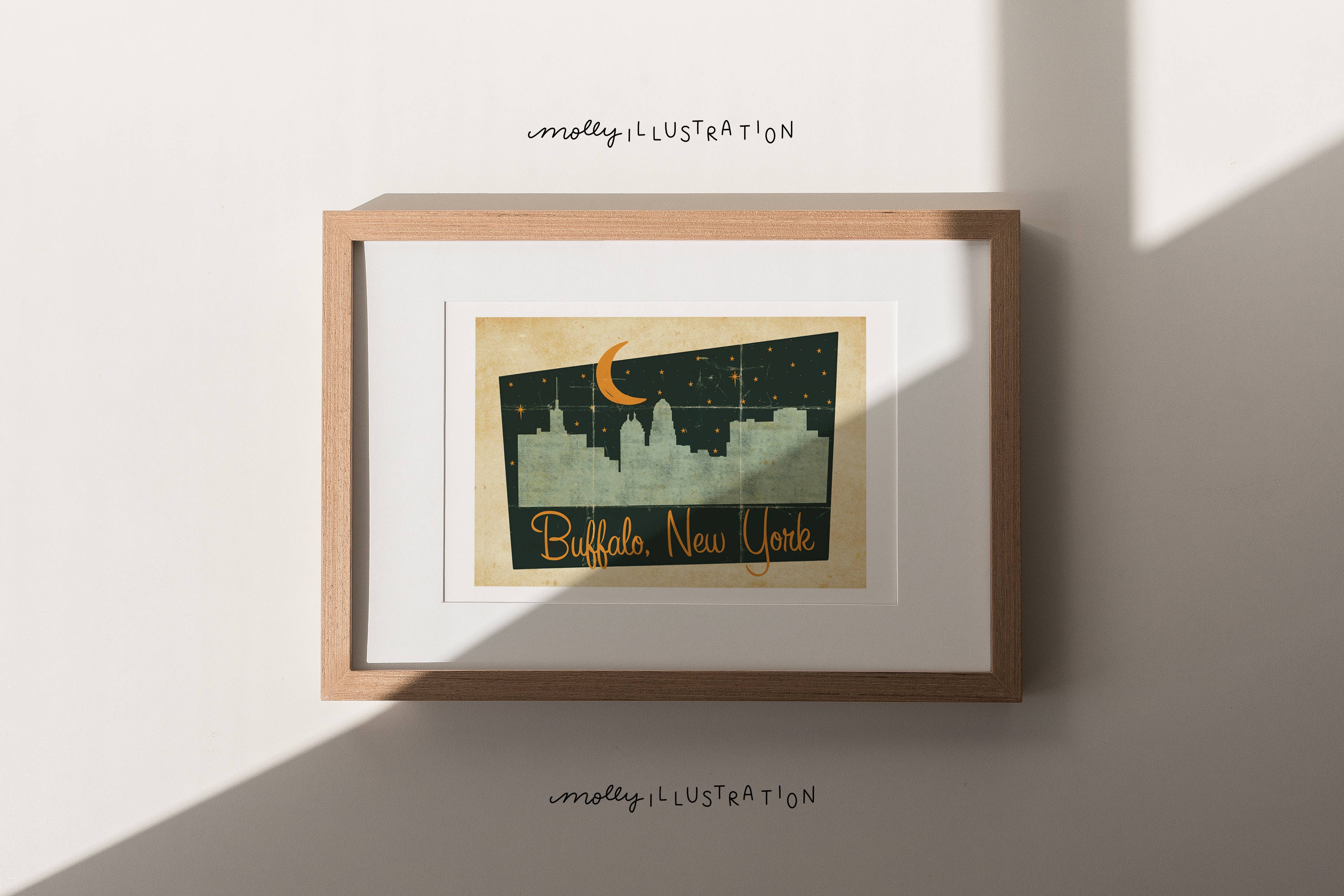 Buffalo New York Skyline Mid-Century Wall Art Print: 8x10
