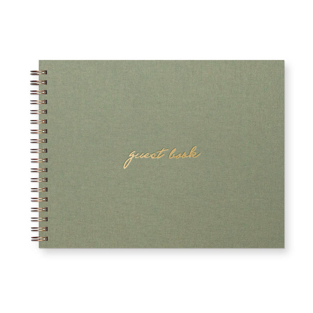 Script Guest Book: Sage Green Linen Cover