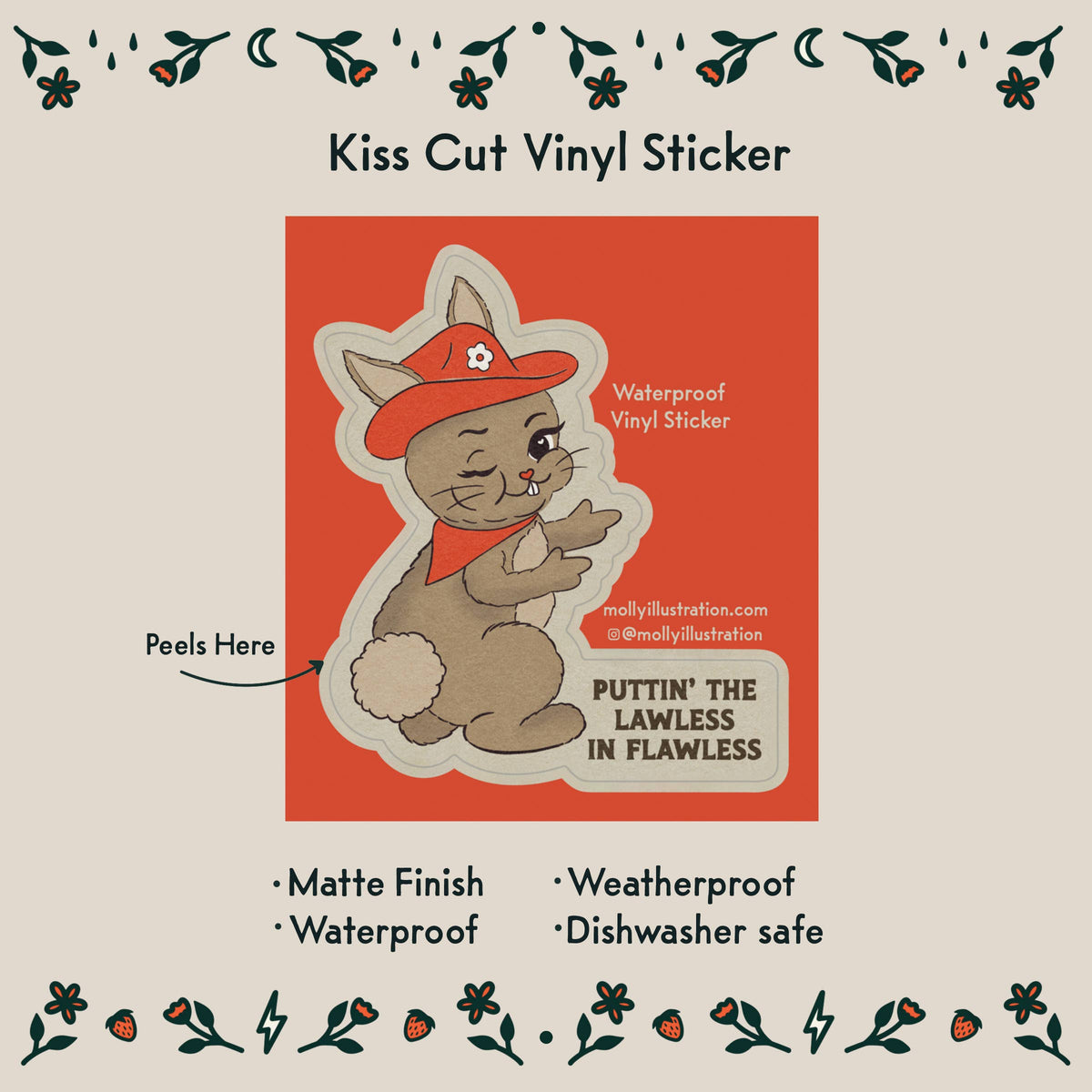 Lawless 'n Flawless Bunny Cowgirl Waterproof Vinyl Sticker