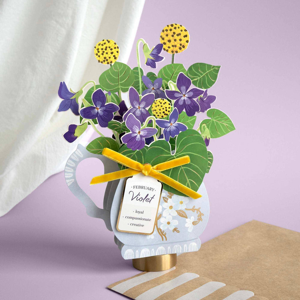 Violet Pop-Up Flower Card with Ribbon Embellishment