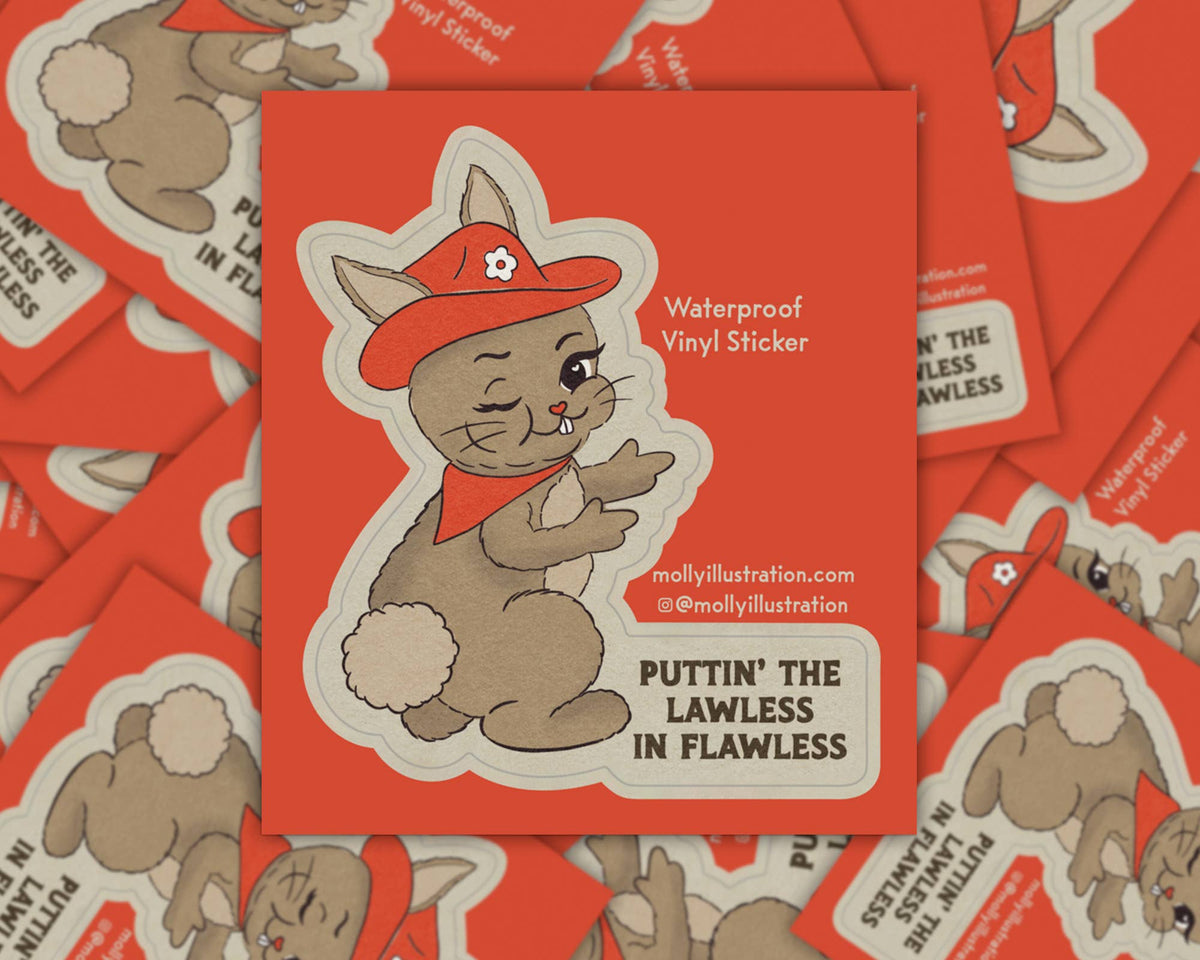 Lawless 'n Flawless Bunny Cowgirl Waterproof Vinyl Sticker