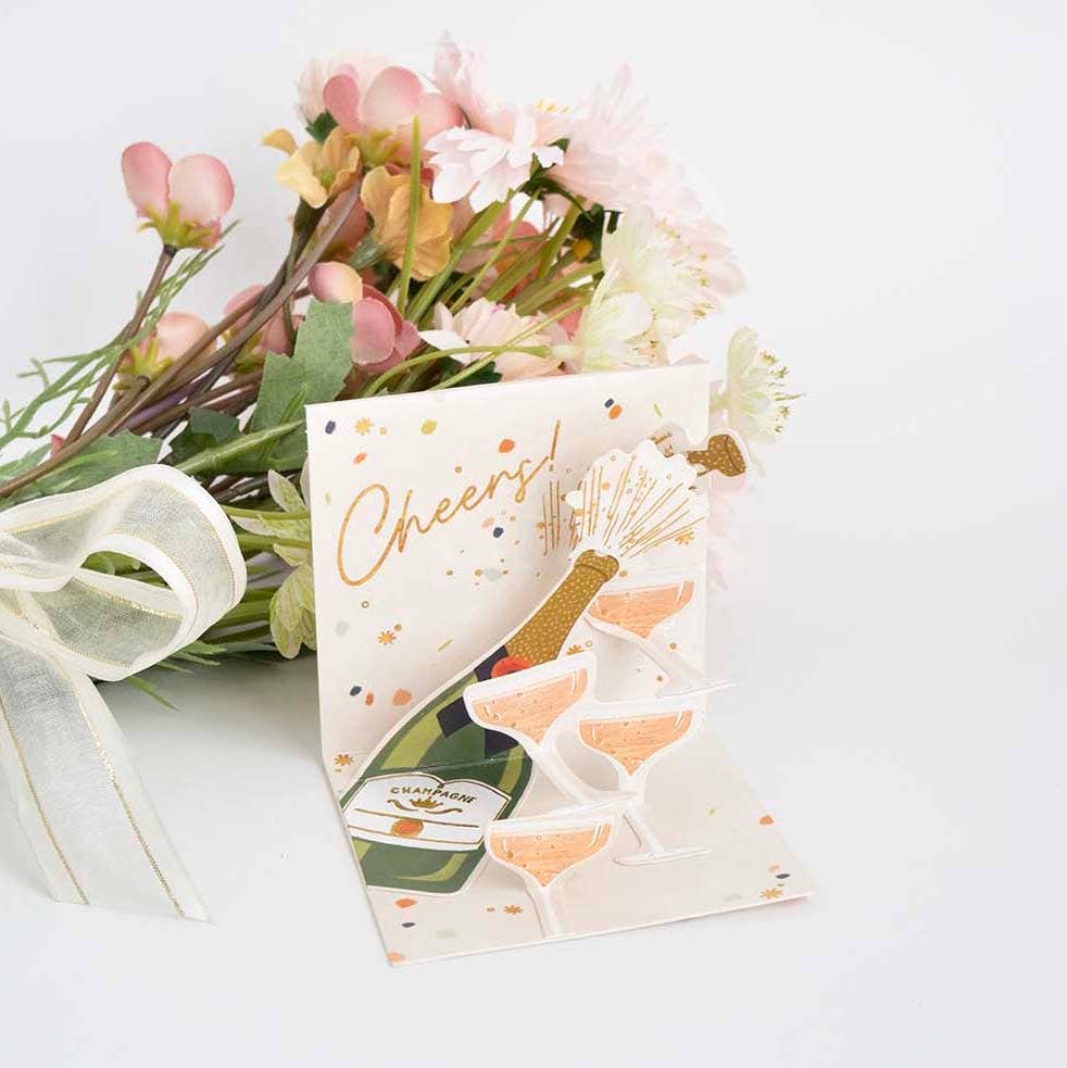 Mini Pop-up Card with Champagne Bottle & Glasses- Cheers!