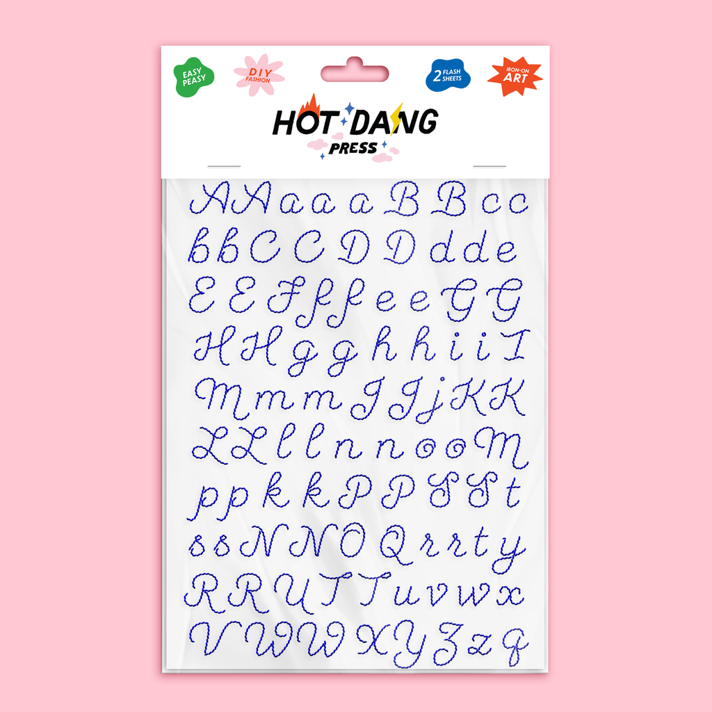 Blue Embroidery Alphabet Sheet Set