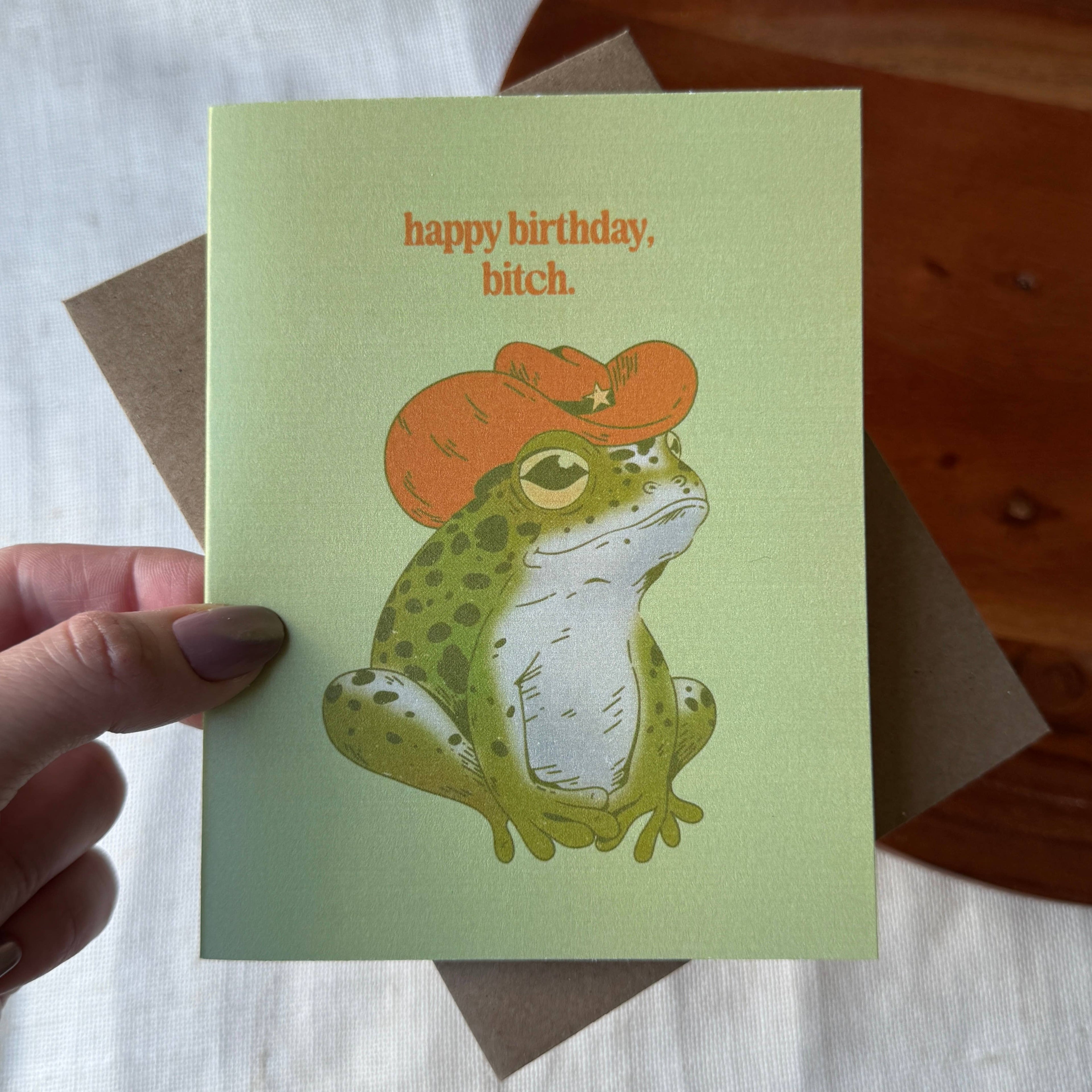 "Happy birthday, bitch" Cowboy Frog Birthday Card