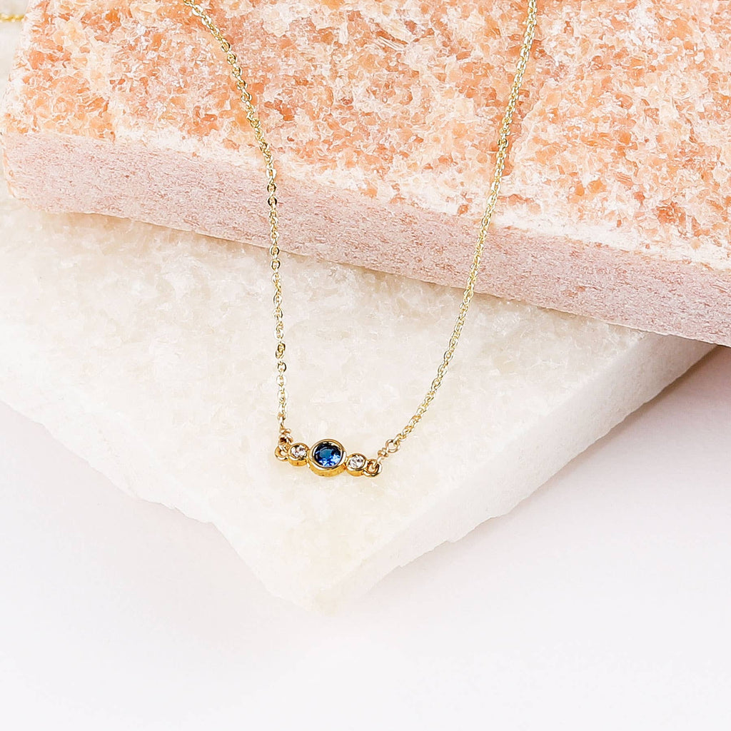 Mini CZ Sapphire Necklace- 14k Gold Dipped