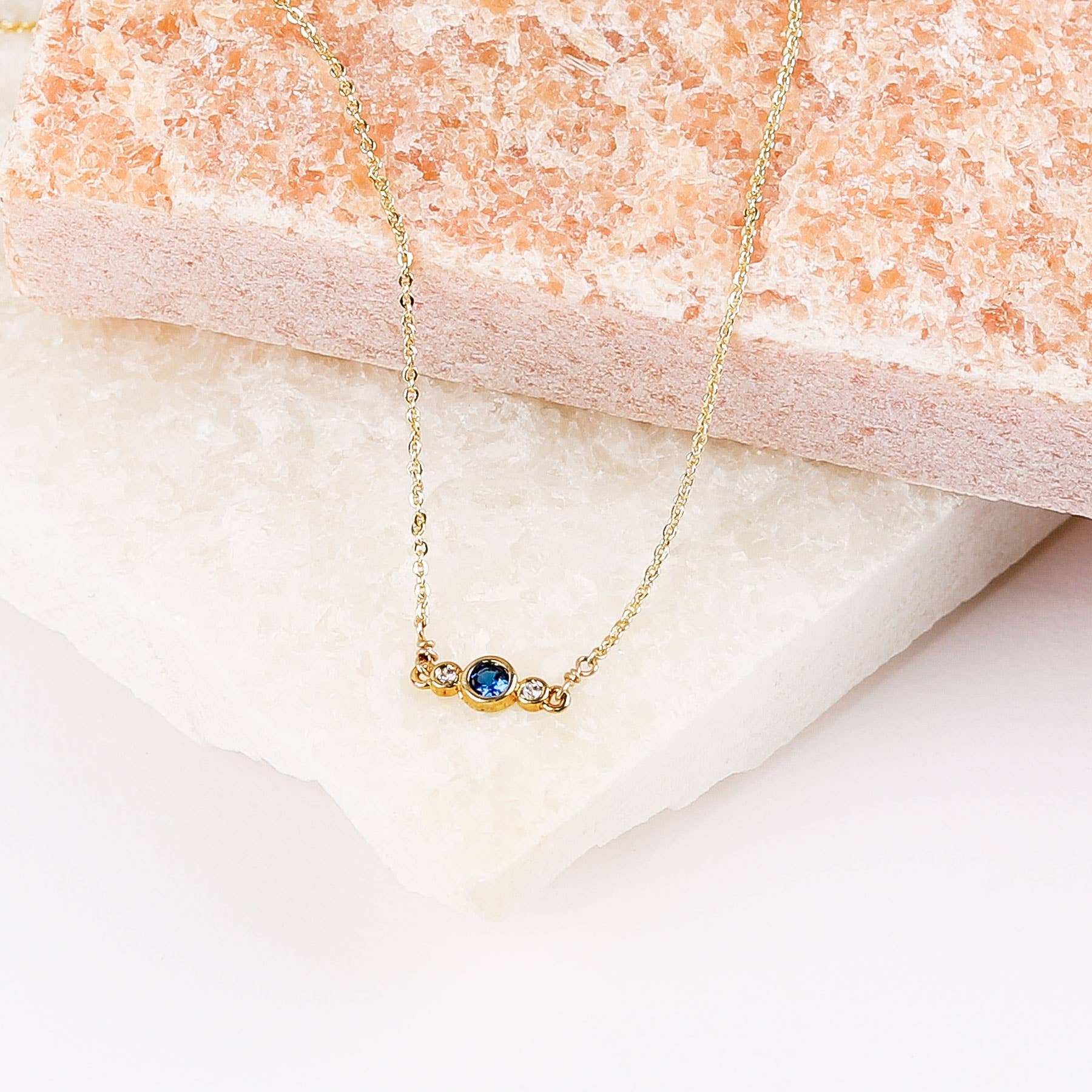 Mini CZ Sapphire Necklace- 14k Gold Dipped