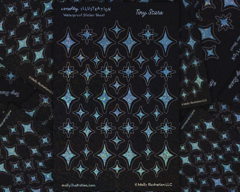 Tiny Stars Rainbow Glitter Waterproof Vinyl Sticker Sheet