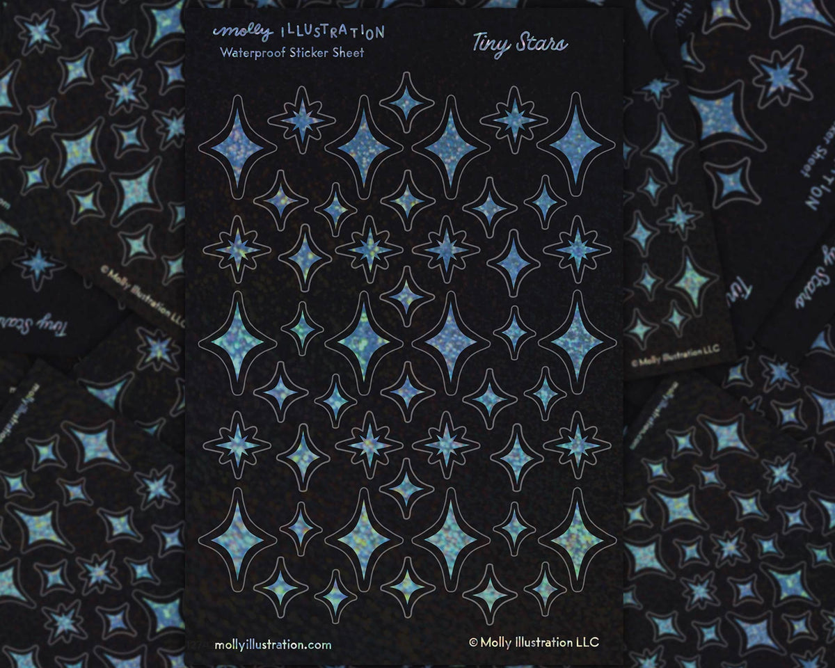 Tiny Stars Rainbow Glitter Waterproof Vinyl Sticker Sheet