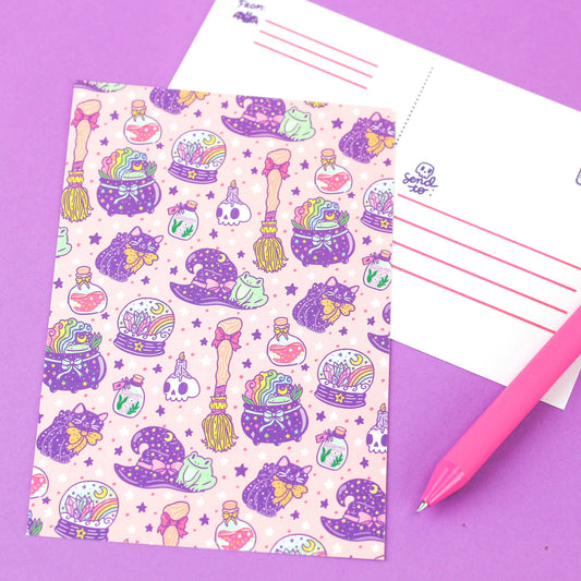 Dreamy Witchy Pastel Pink Gothic Postcard