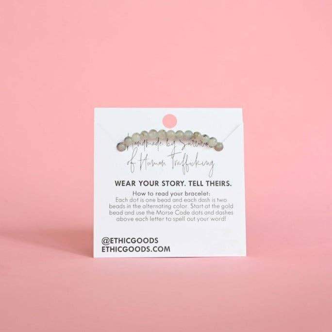 Morse Code Bracelet - Empower - Gold Hematite & Glassy Pink