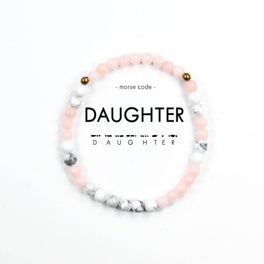 Mini Morse Code Bracelet- Daughter- Marble & Light Pink