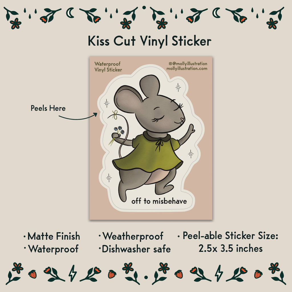 Off to Misbehave Mouse Sticker