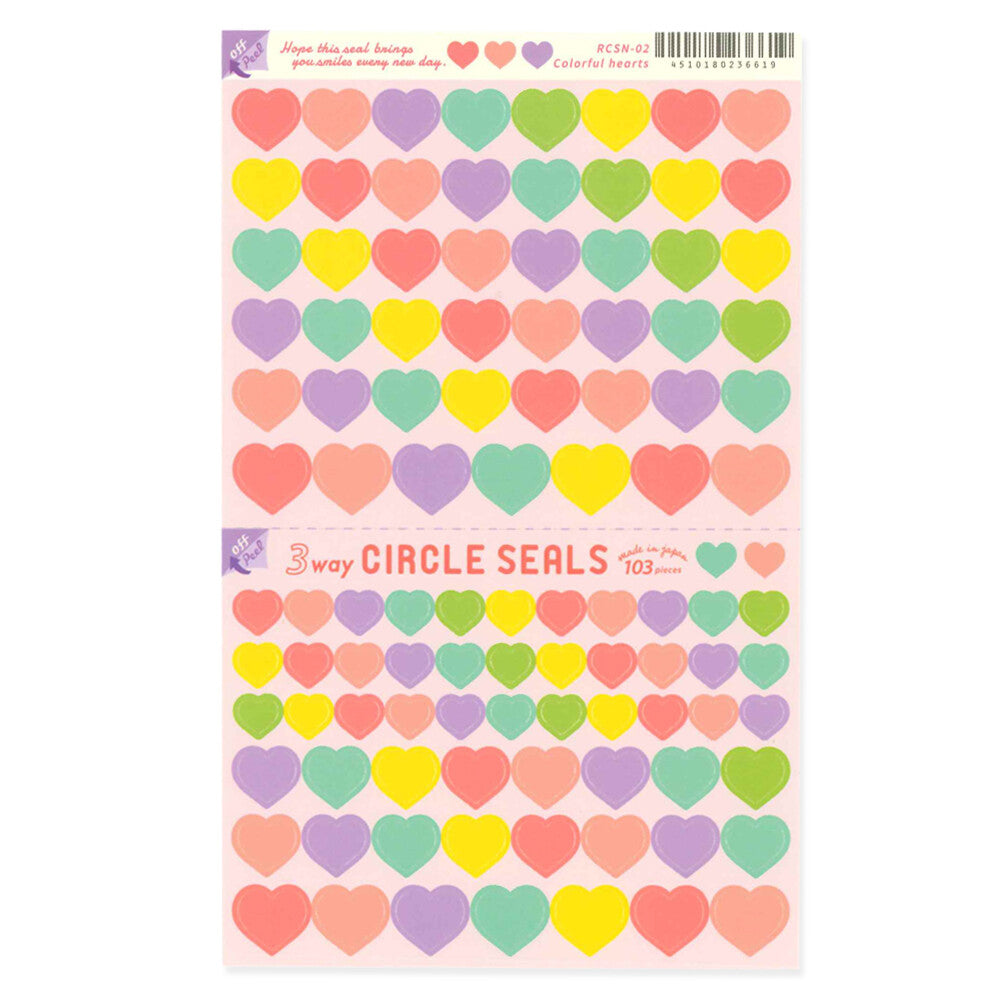 Colorful Hearts Circle Stickers