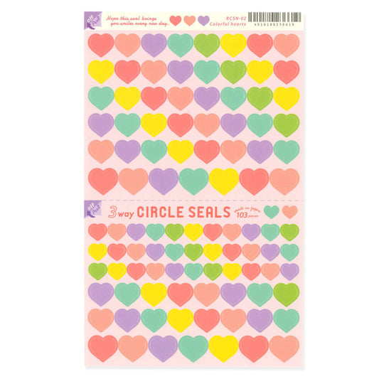 Colorful Hearts Circle Stickers