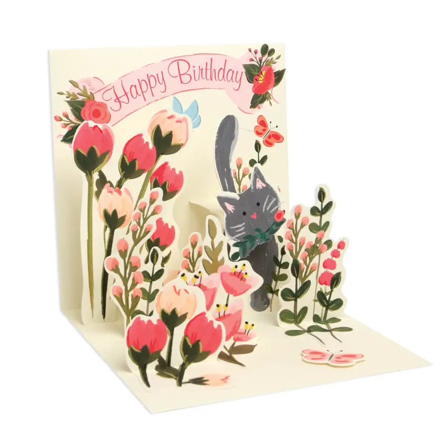 Botanical Cat Pop‑Up Birthday Card