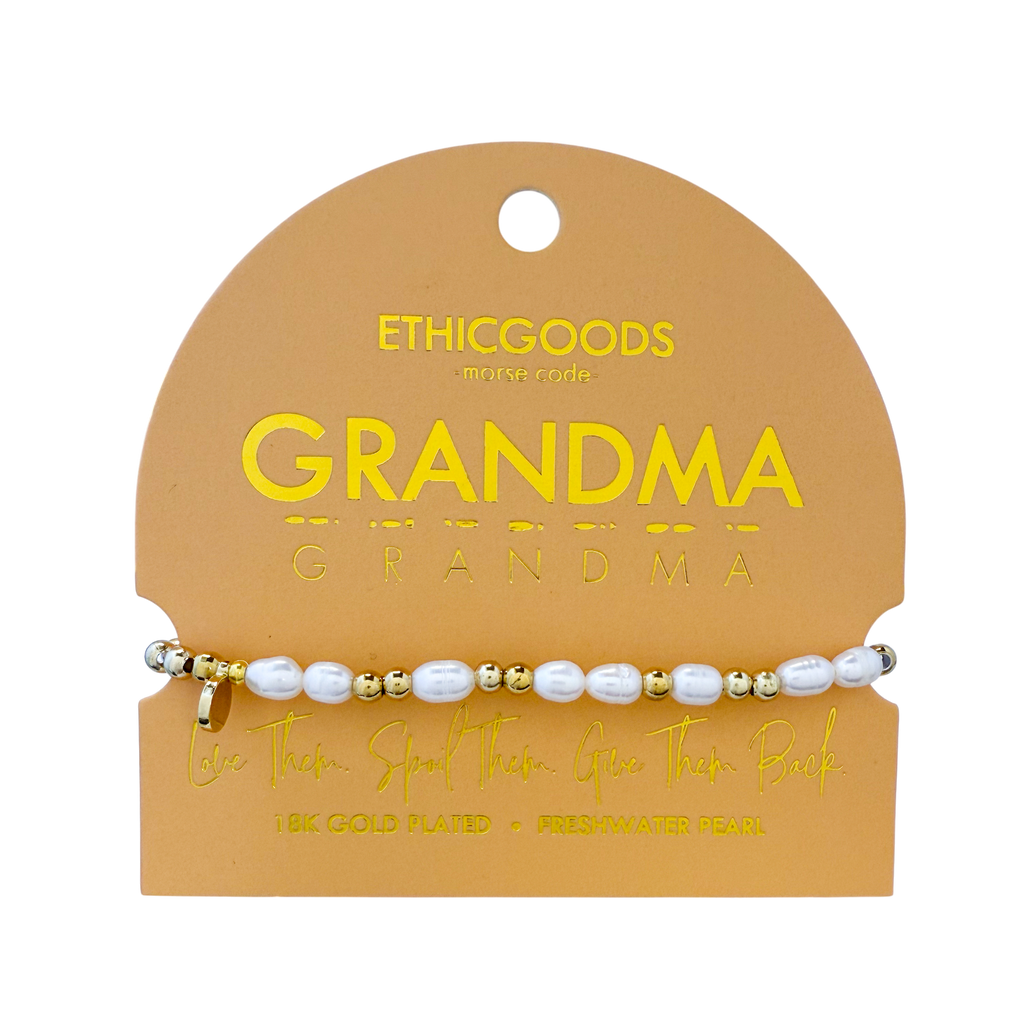 Morse Code Pearl & Gold Waterproof Beaded Bracelet | GRANDMA
