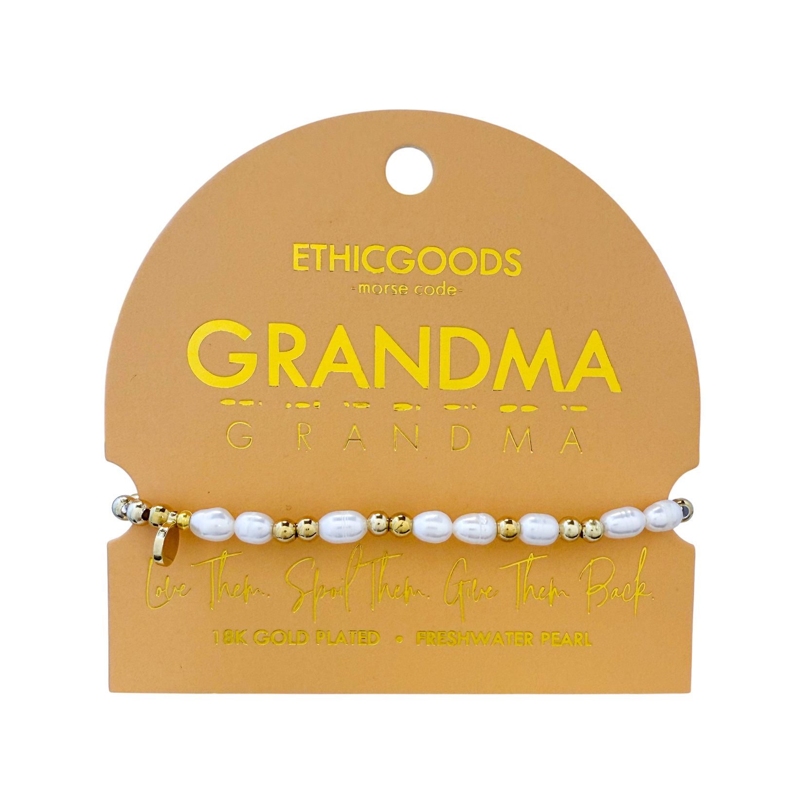 Morse Code Pearl & Gold Waterproof Beaded Bracelet | GRANDMA