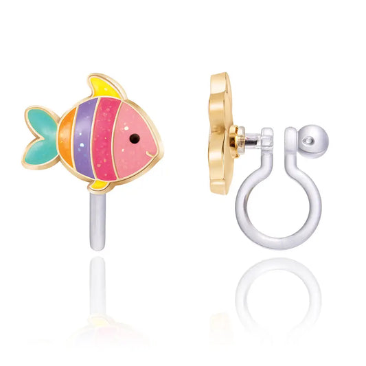 Glitter Rainbow Fish Cutie Clip-On Earrings