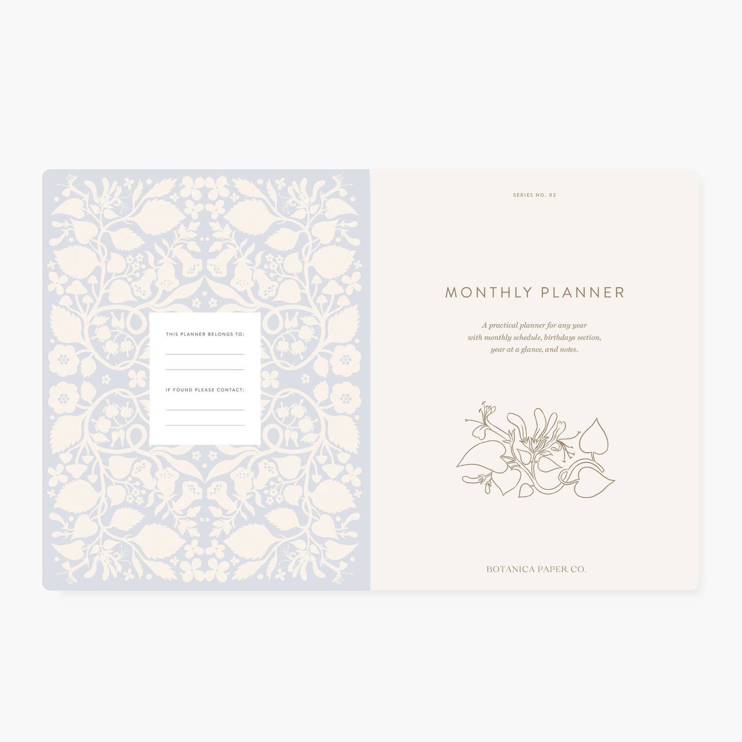 Blue Floral Undated Monthly Planner