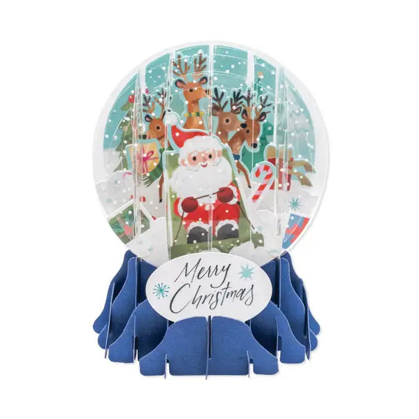 Sledding Santa Christmas Snow Globe Pop-Up Card
