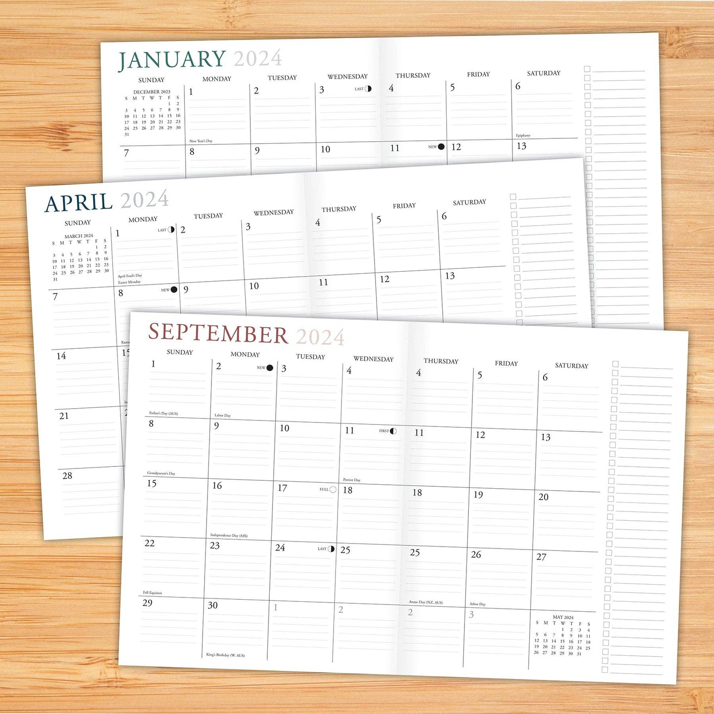 Black 2024 7.5" x 9.5" Booklet Monthly Planner