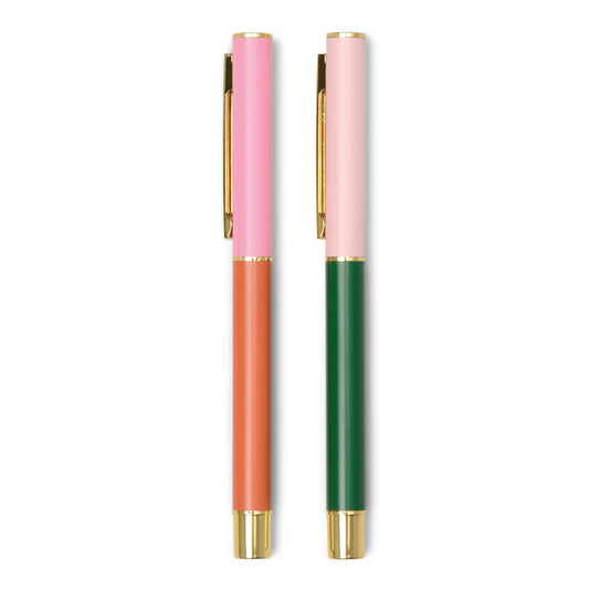 Color Block Pens Set of 2- Red-Orange & Emerald