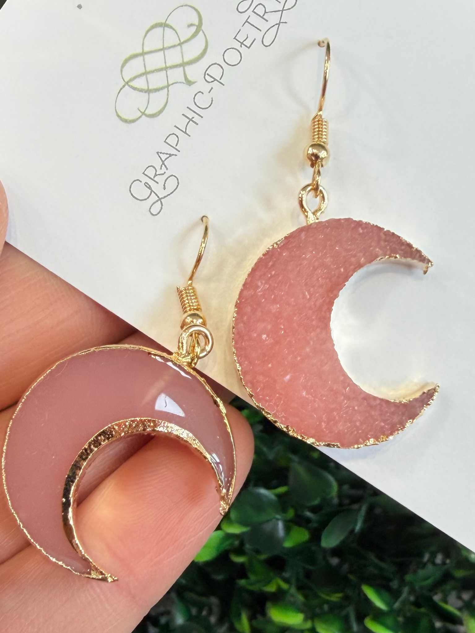 Pink Crystal Crescent Moon Earrings