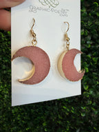 Pink Crystal Crescent Moon Earrings