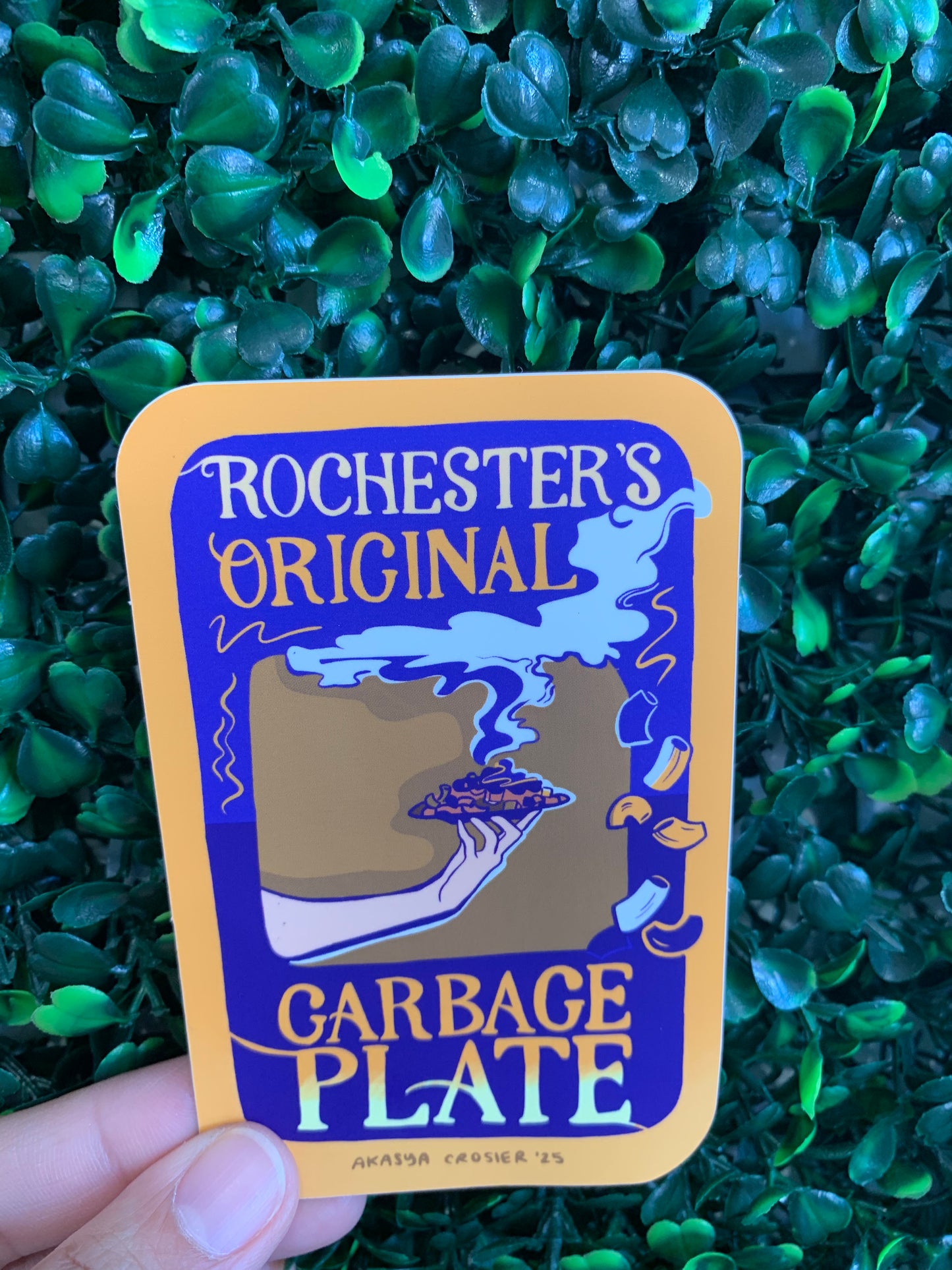 Rochester's Garbage Plate Sticker - blue and orange