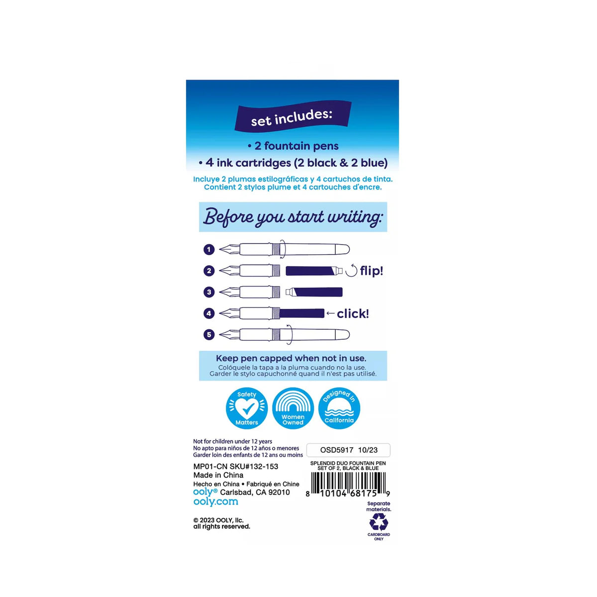 Splendid Duo Fountain Pens - Black & Blue Set of Two