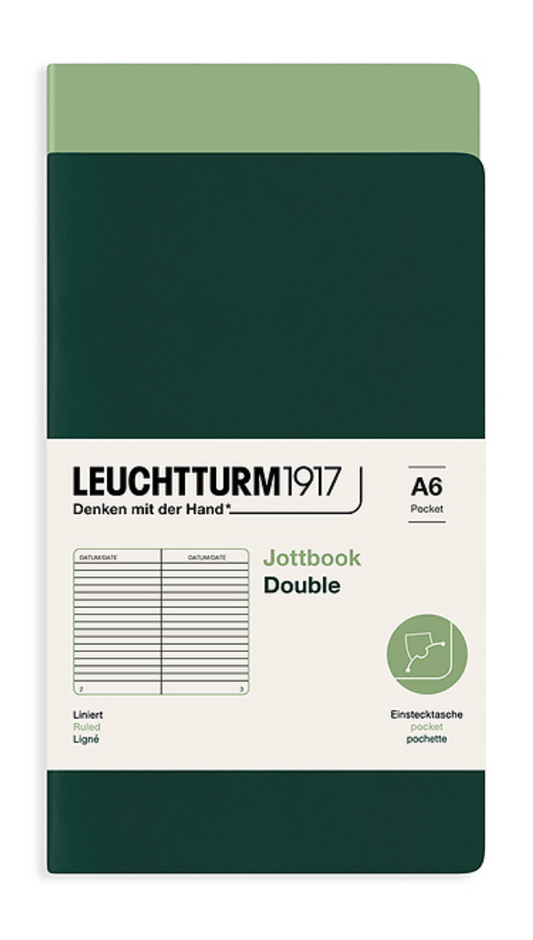 Leuchtturm1917 A6 Pocket Jotbook Duo- Sage/Forest Ruled