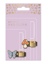 Set of 2 Pen Clips- Butterfly and Mushroom