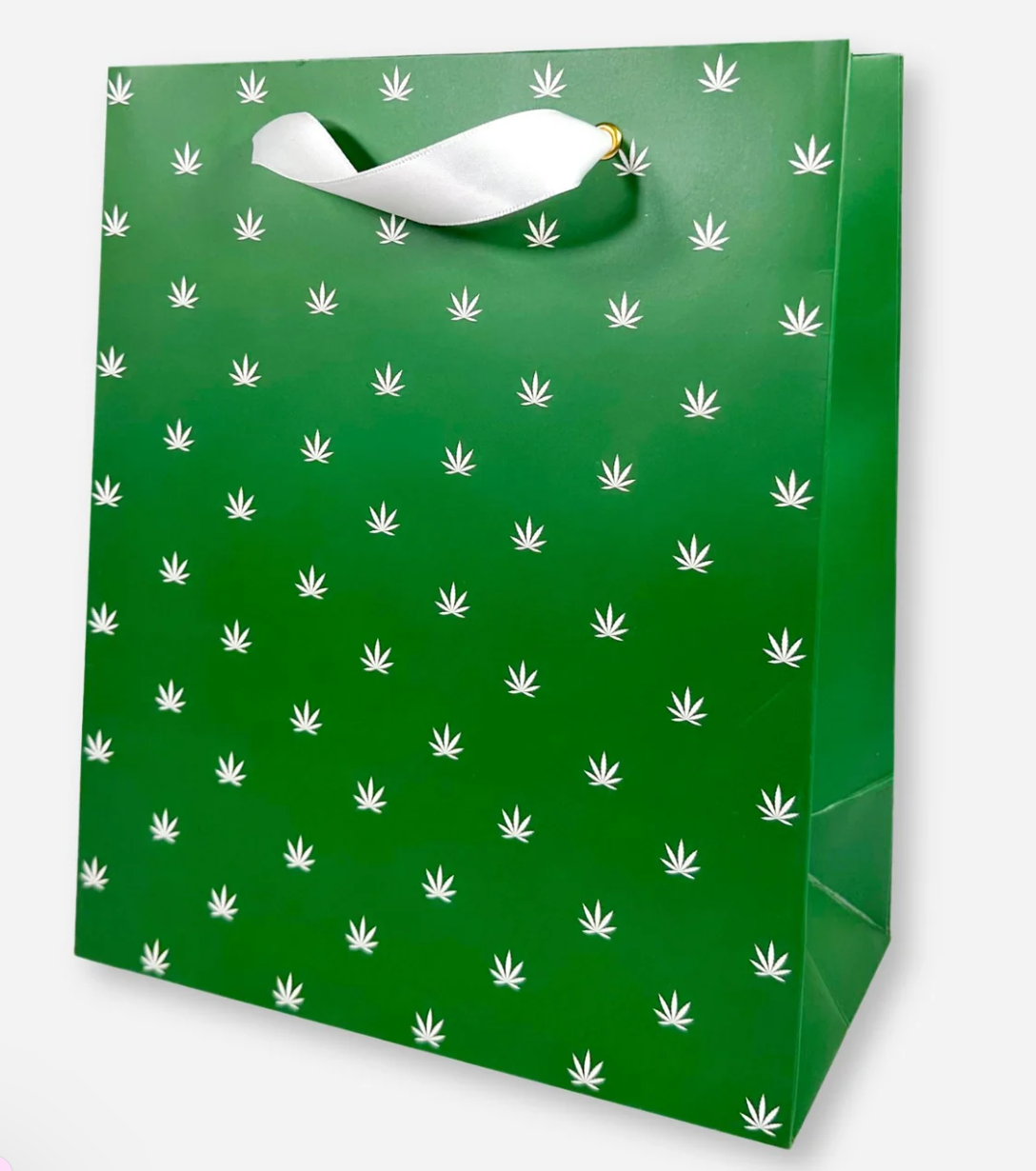 Green and White Pot Leaf Print Gift Bag