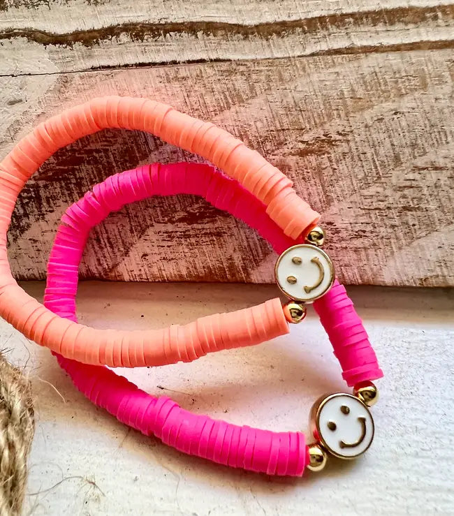 Smiley Face Clay Beaded Bracelet (Various Colors)
