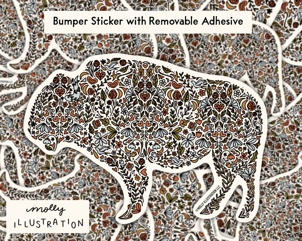 Floral Buffalo Vinyl Bumper Sticker