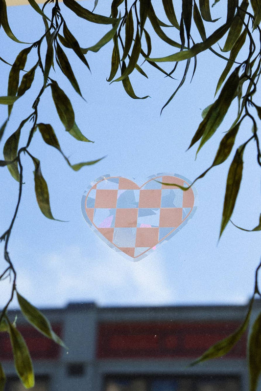 Checkered Pink Heart Suncatcher