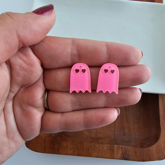 Pink Glitter Ghost Studs