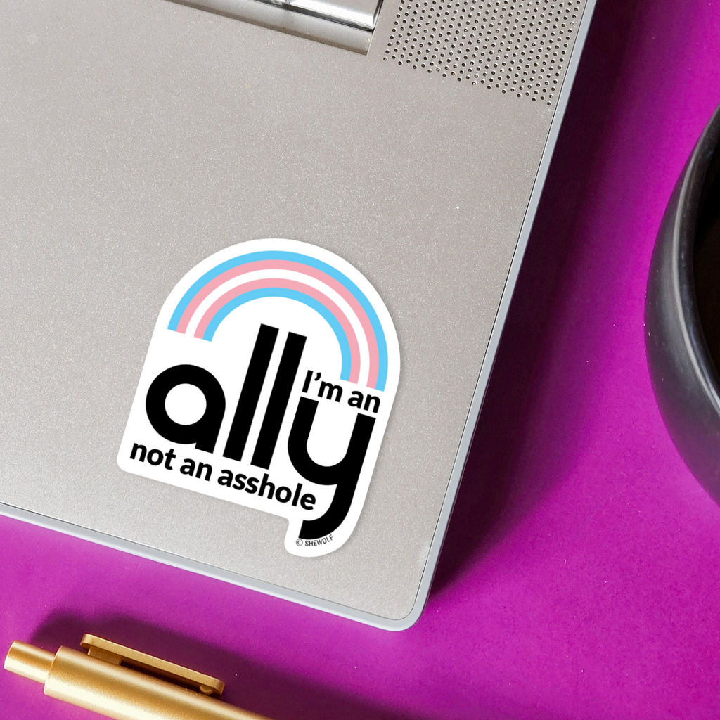 Sticker: I'm an Ally — Support Trans Rights with Pride Flag