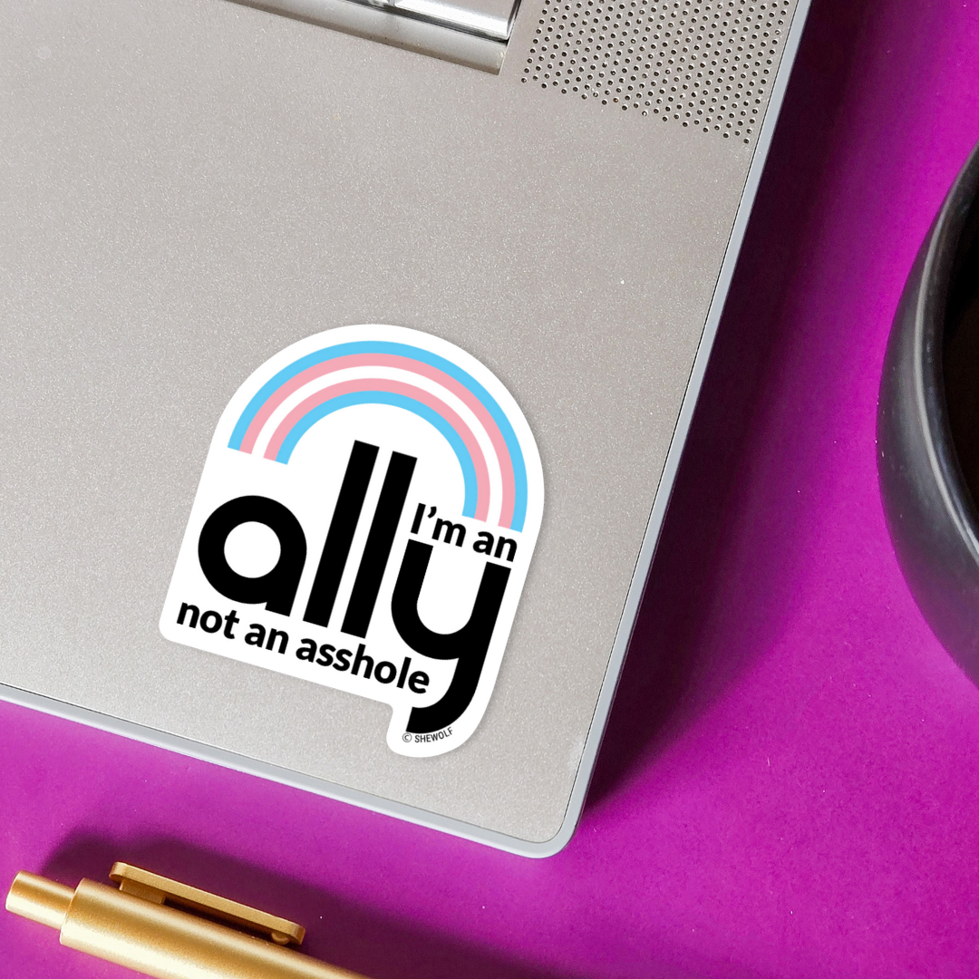 Sticker: I'm an Ally — Support Trans Rights with Pride Flag